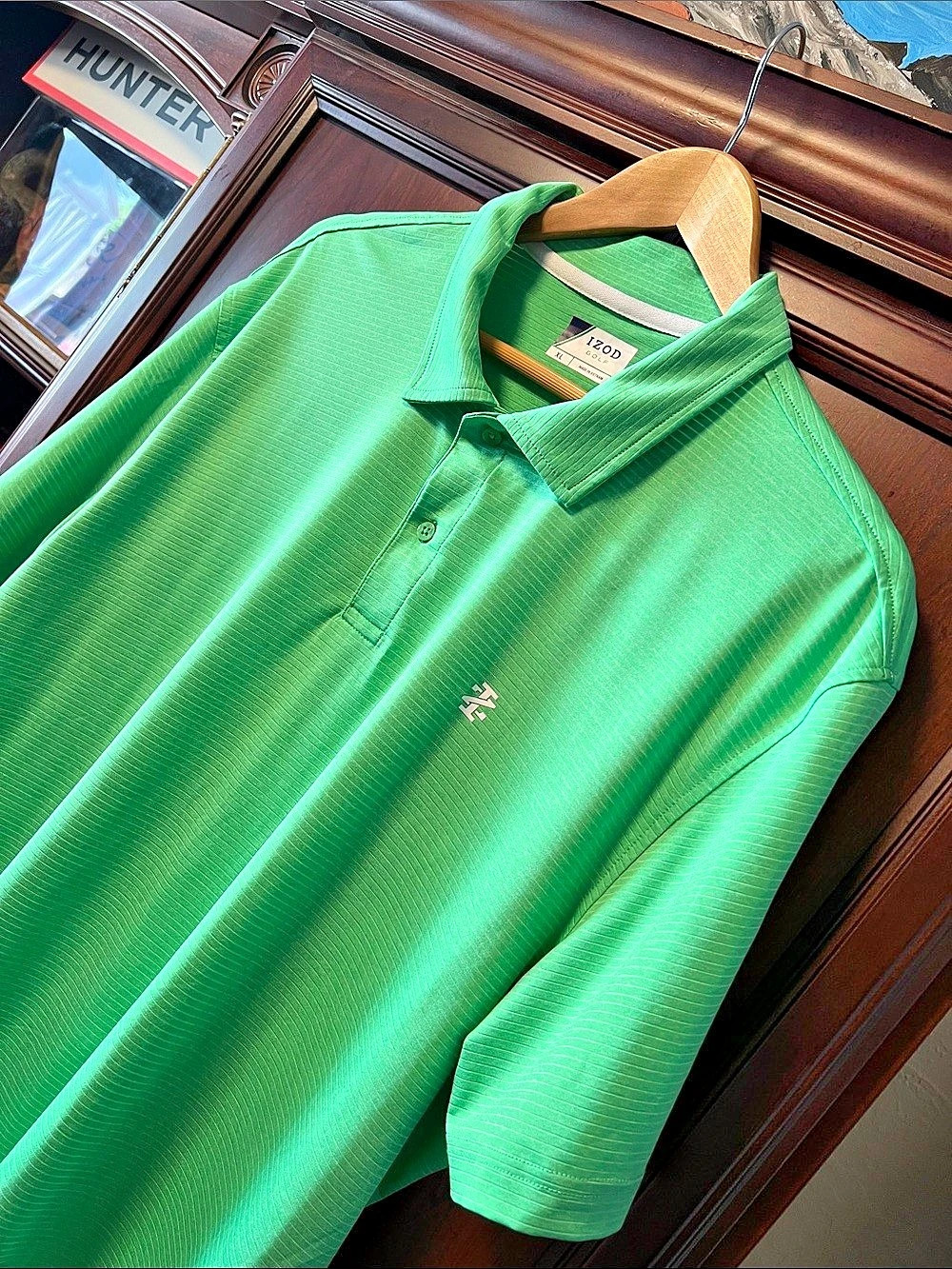 Vintage IZOD Men's Golf Polo Shirt lightweight stretch light striped Acid Green!
